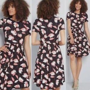 Modcloth Brown and Pink Floral Mini Dress